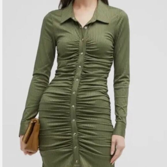 Veronica Beard Davila Ruched Button-Front Mini Dress Stone Army - Picture 1 of 6